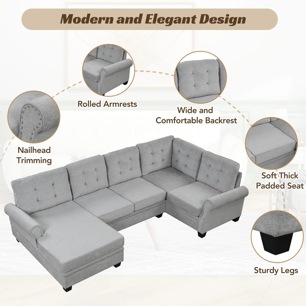 Gray U-Shaped Sectional Sofa G499