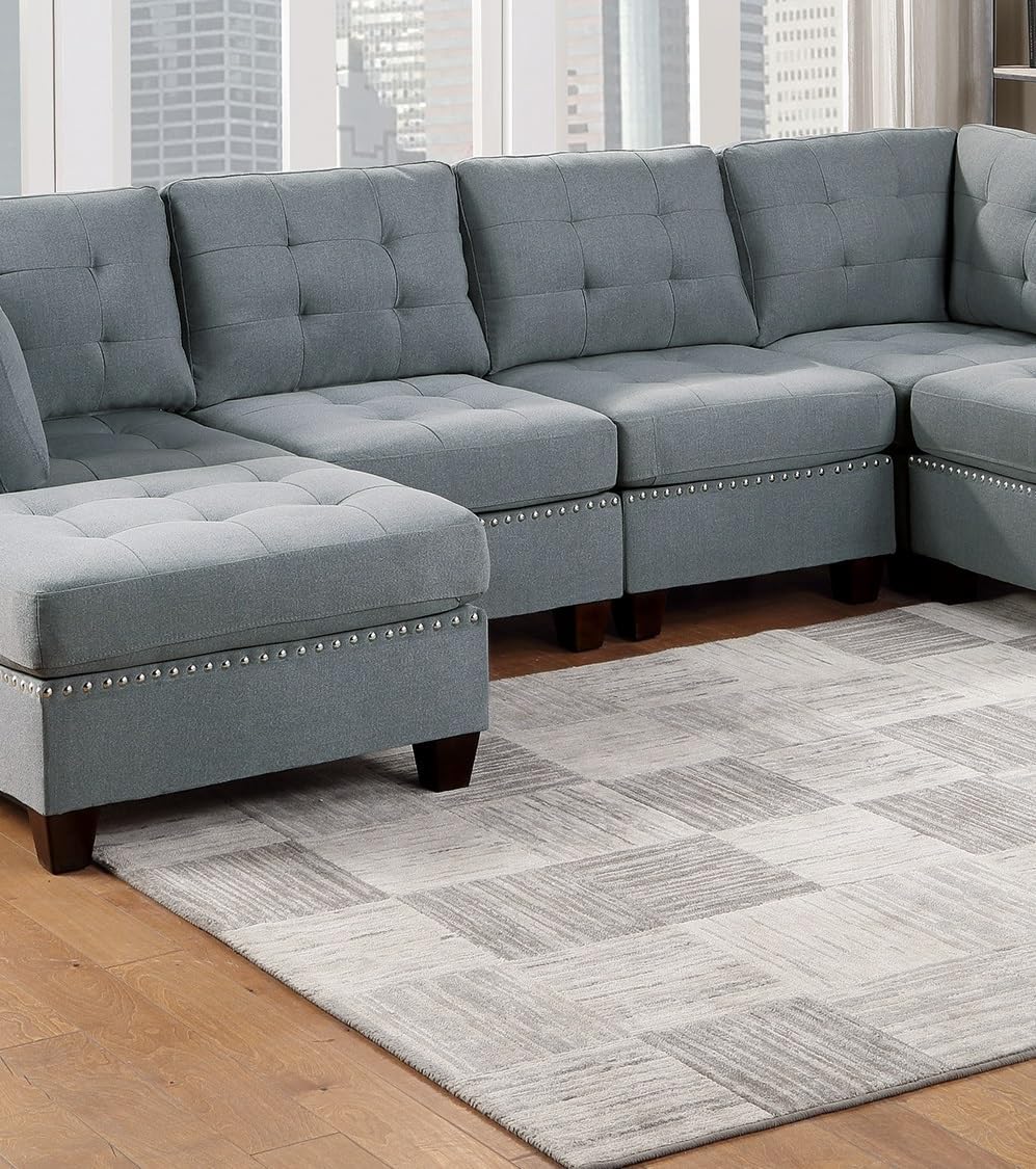 Gray Linen Like Fabric Modular Sectional 6pc Set W3049