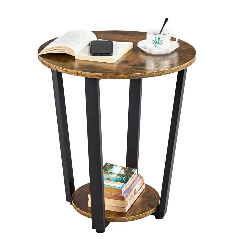 Brown Metal Side Table with Storage Rack S9466