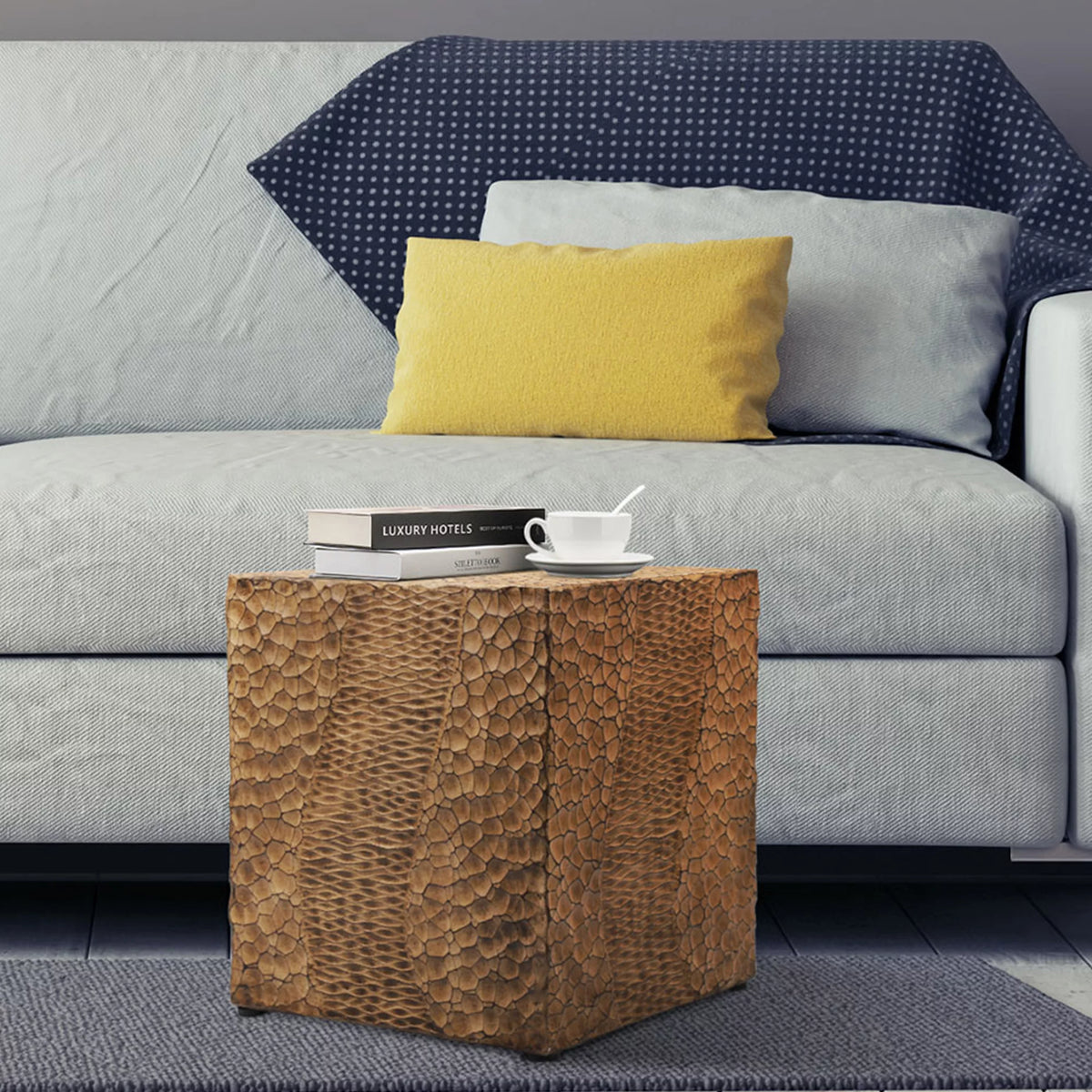 Faux Wood Stump Accent Side Table Yellow Q9521
