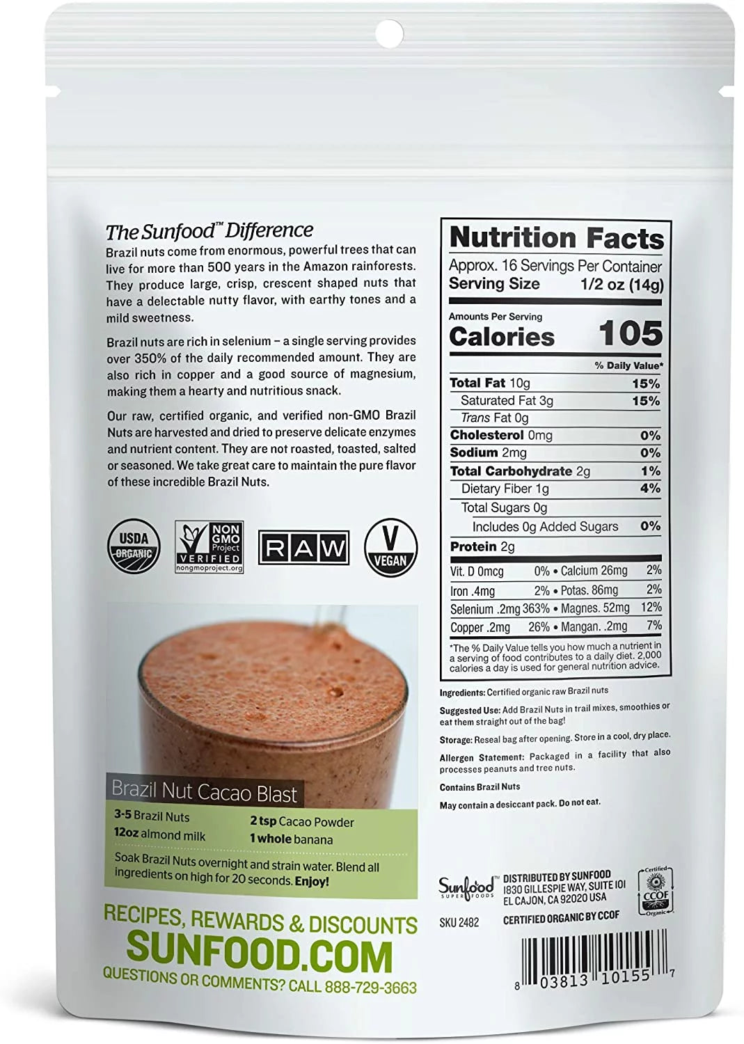 Raw Organic Brazil Nuts, 8 oz Pack of 2 F81342