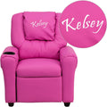 Hot Pink Vinyl Kids Recliner with Cup Holder and Headrest B34591
