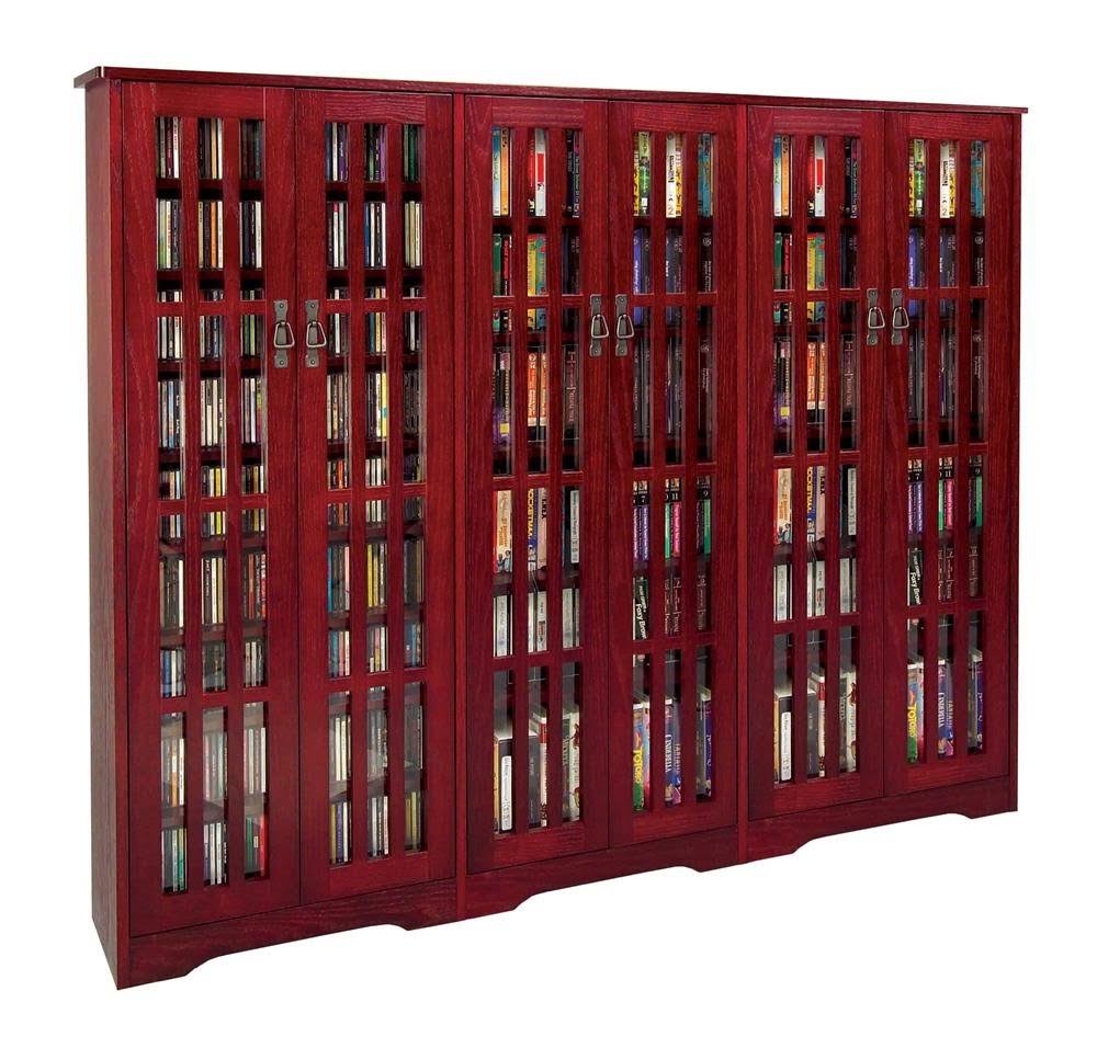 Dark Cherry Inlaid Glass Multimedia Cabinet U44236