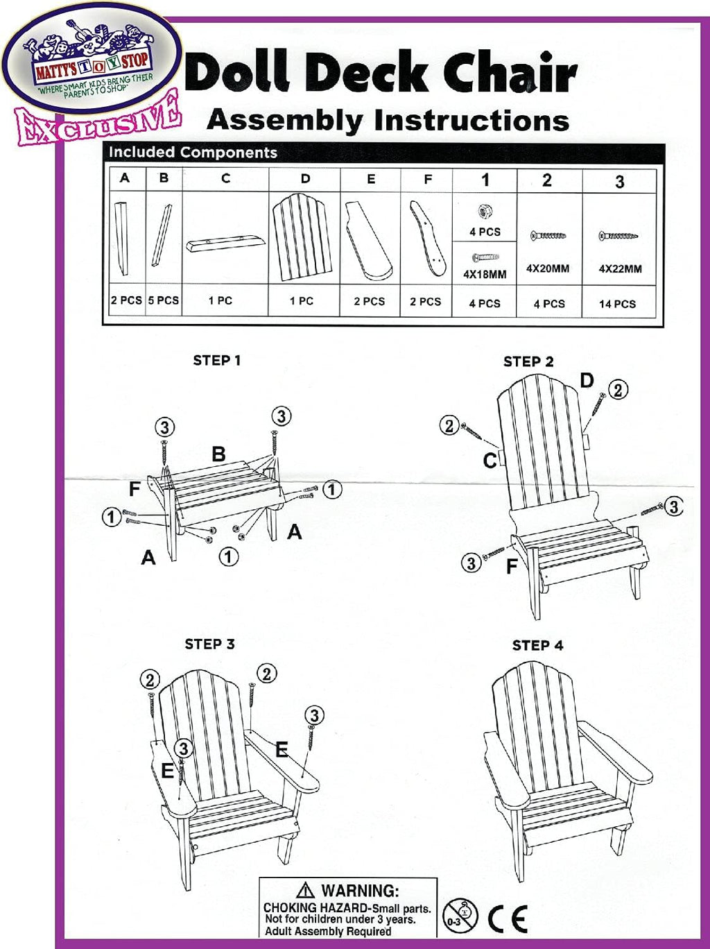 Pink/White Wooden Doll Furniture Adirondack Deck Chair J9982