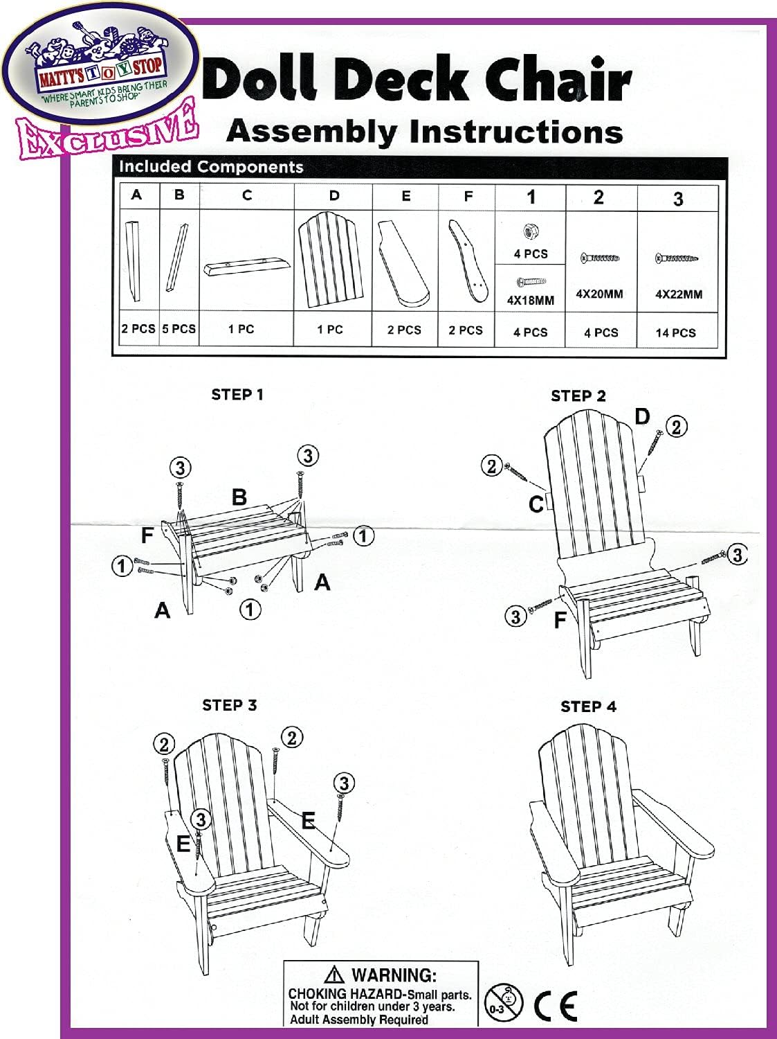 Pink/White Wooden Doll Furniture Adirondack Deck Chair J9982