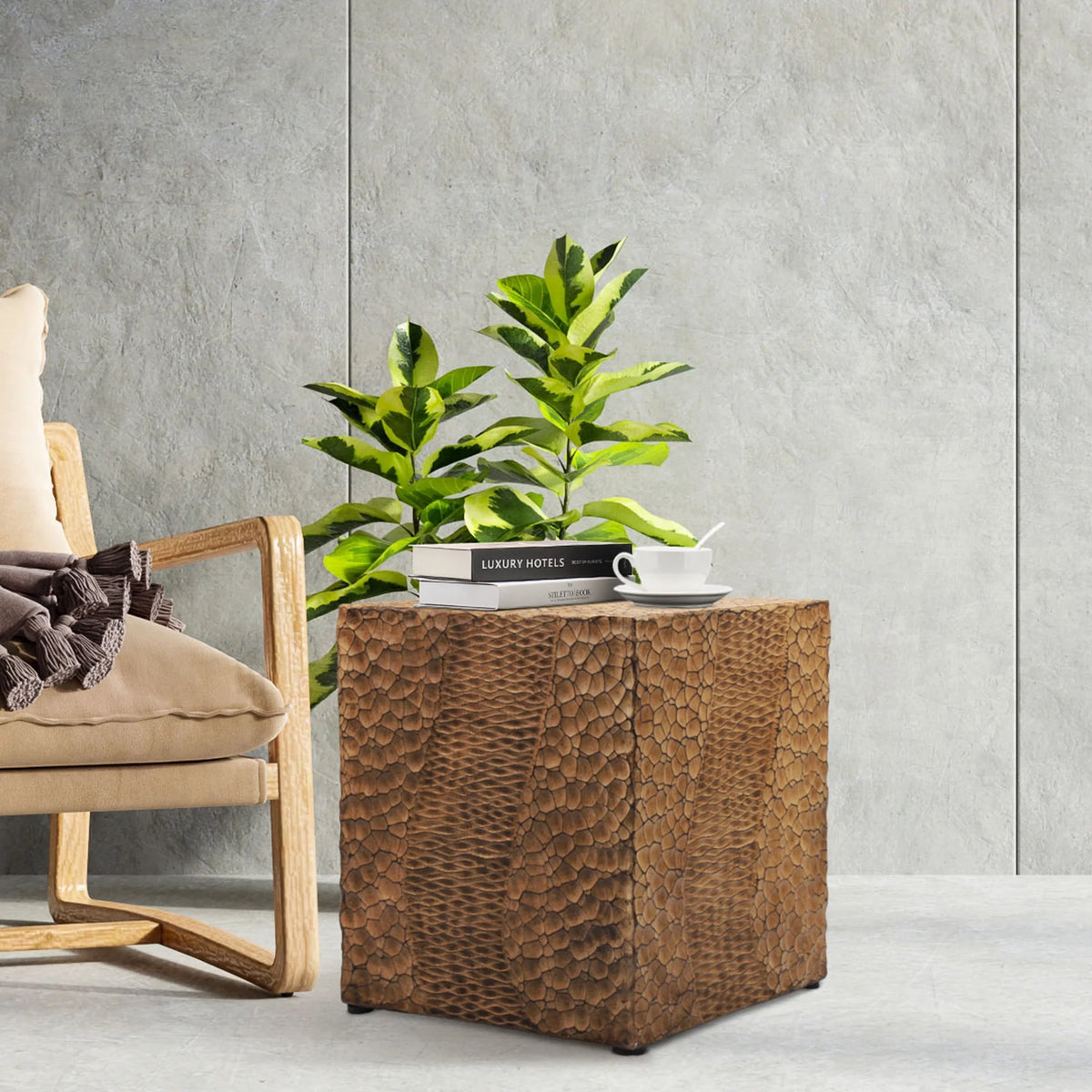 Faux Wood Stump Accent Side Table Yellow Q9521