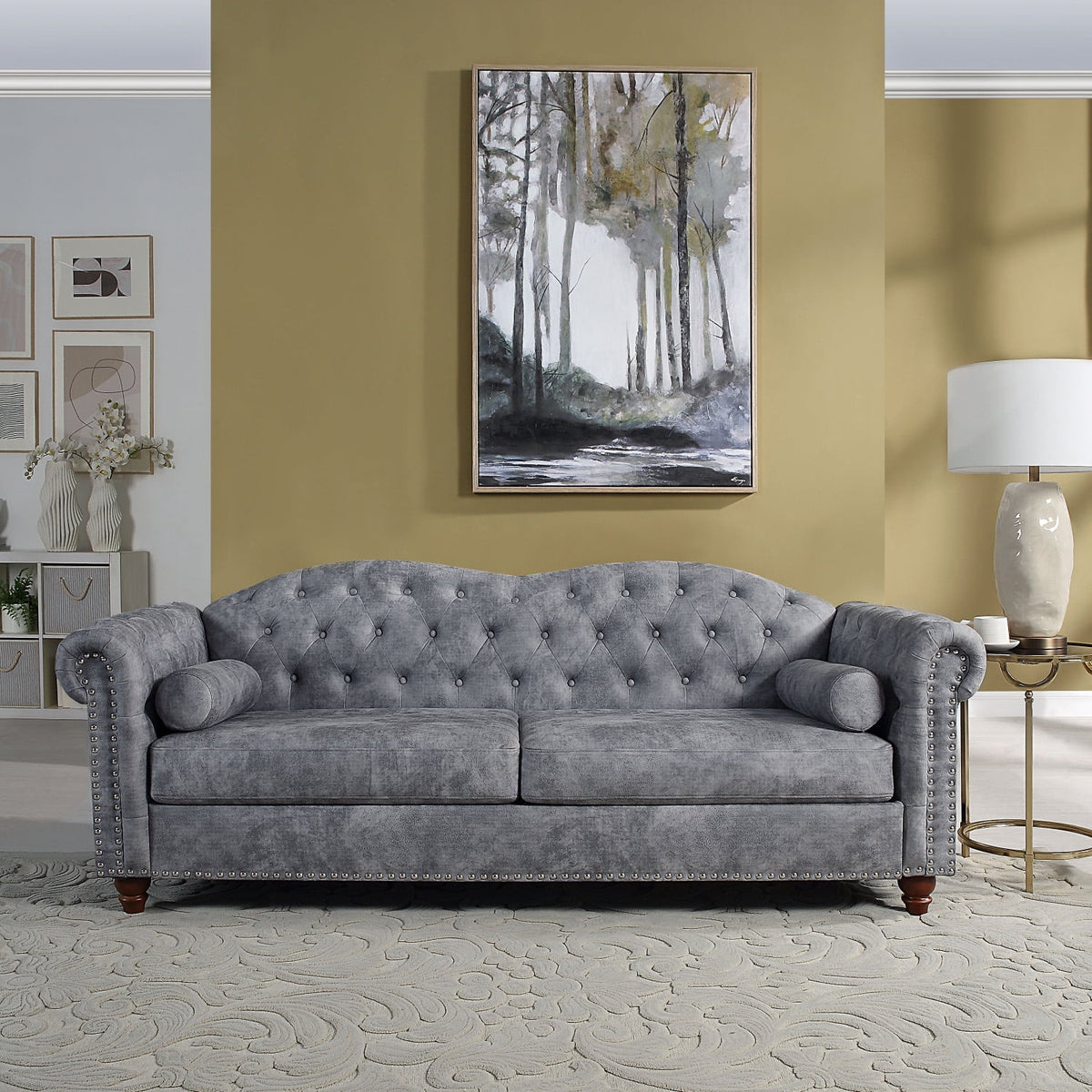 84" Chesterfield Fabric Upholstered Sofa with 2 Pillows G623606