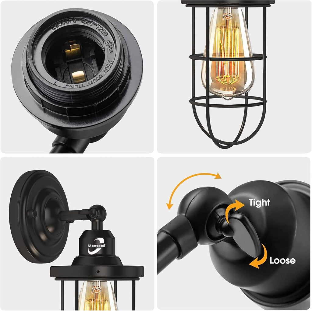 Plug in Wall Sconces Set of 2 Black Wire Cage Wall Light Fixtures A60874