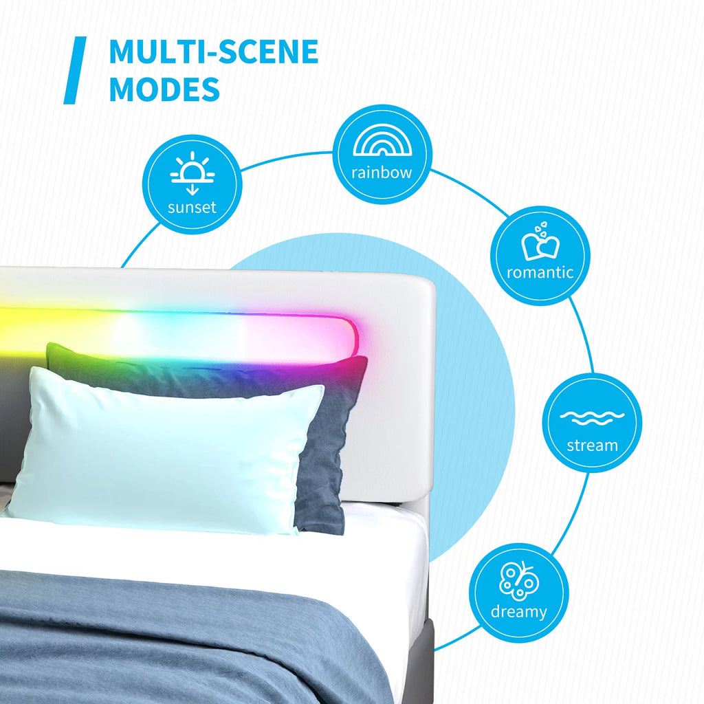 King Bed Frame with 4 Storage Drawers, Adjustable Headboard, White U108