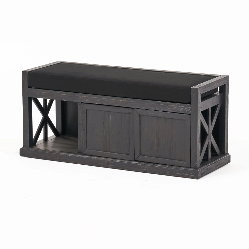 Acacia Wood Storage Bench with Cushion Q714