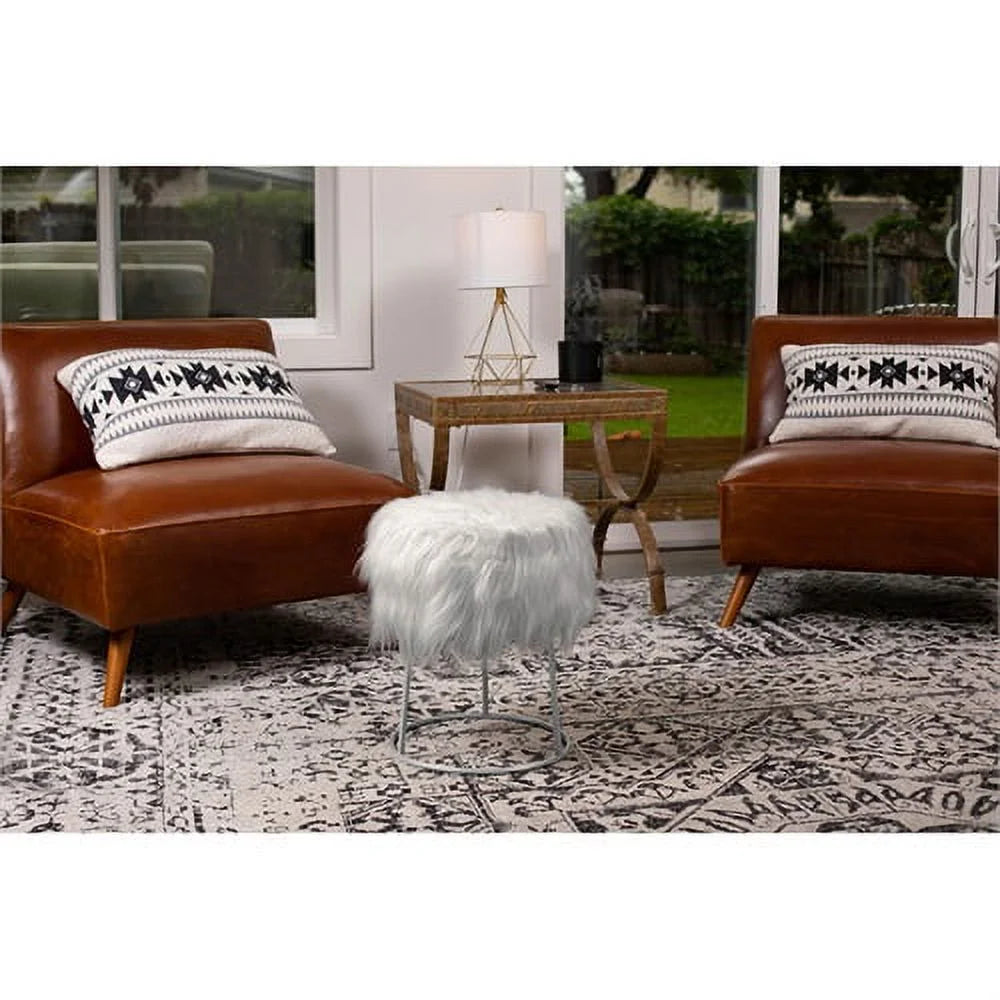 Grey Faux Fur Storage Ottoman L769601