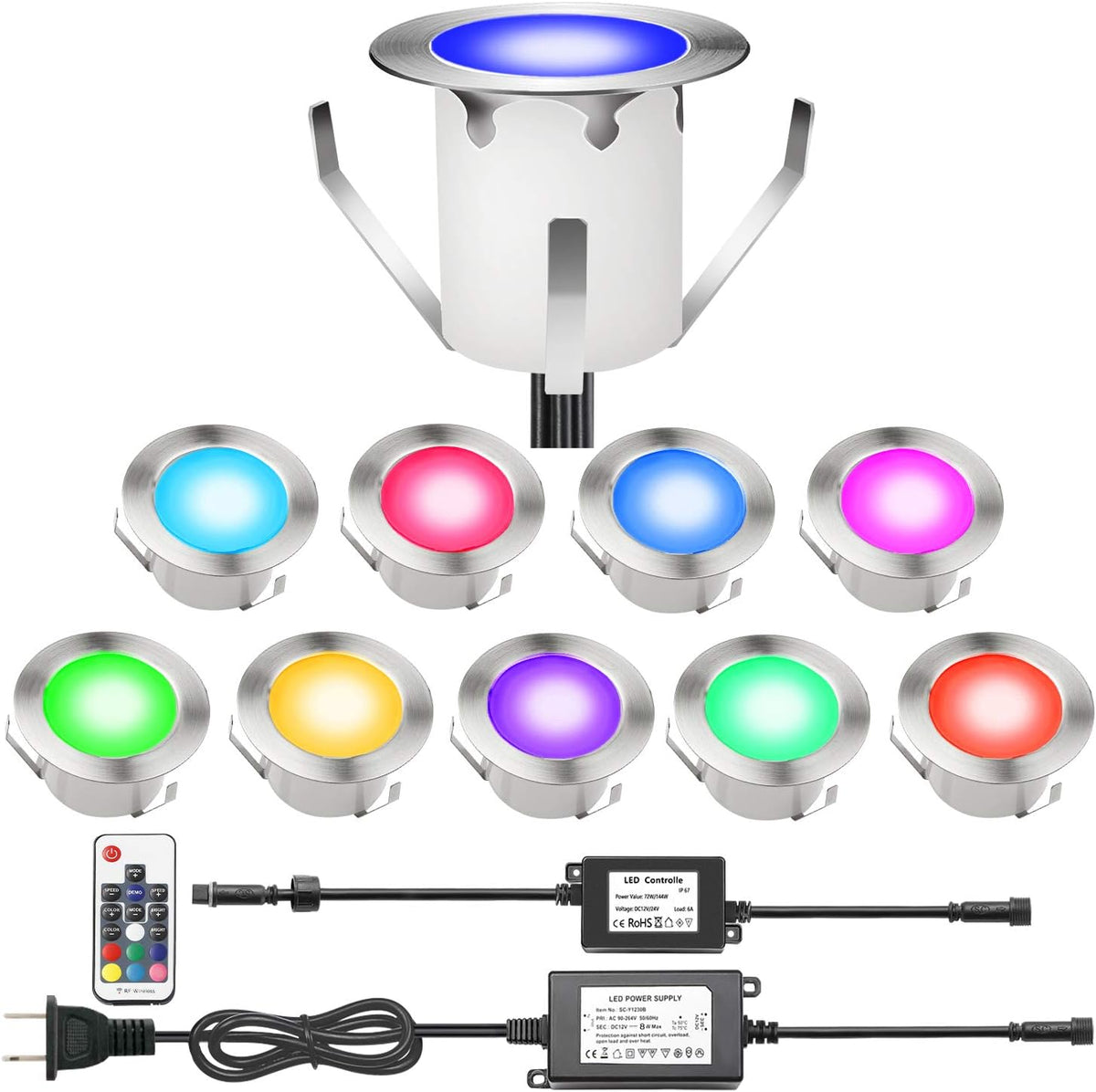 10 Pack Warm White IP67 Waterproof 12V LED Deck Lighting Kit D9912