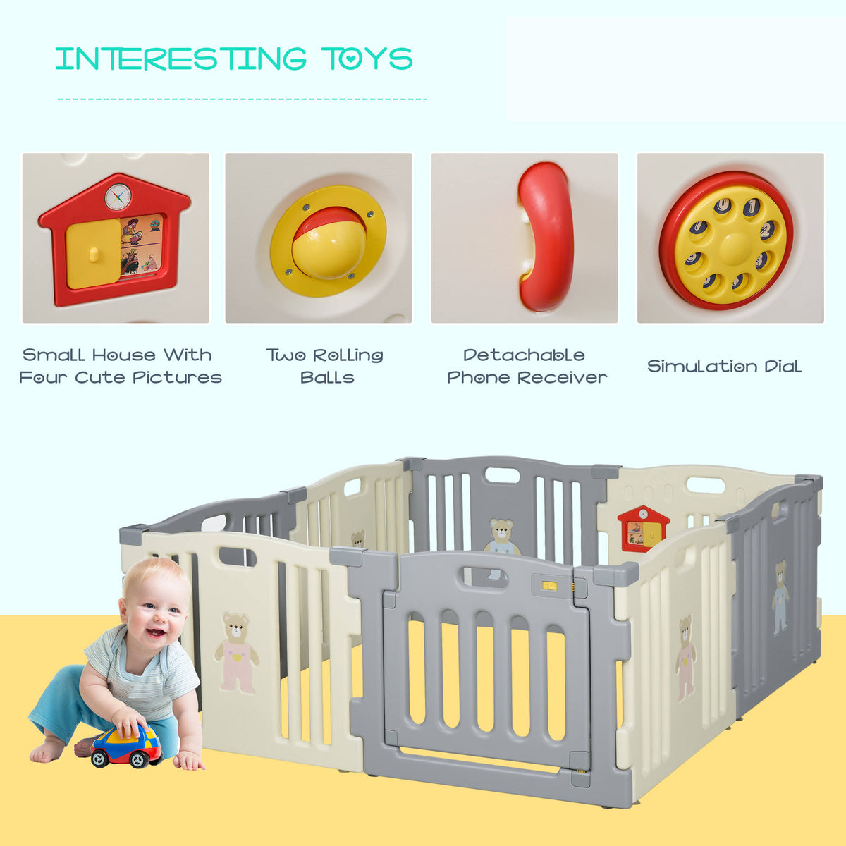 8-Piece Children Baby Playpen Activity Center Fence U67363