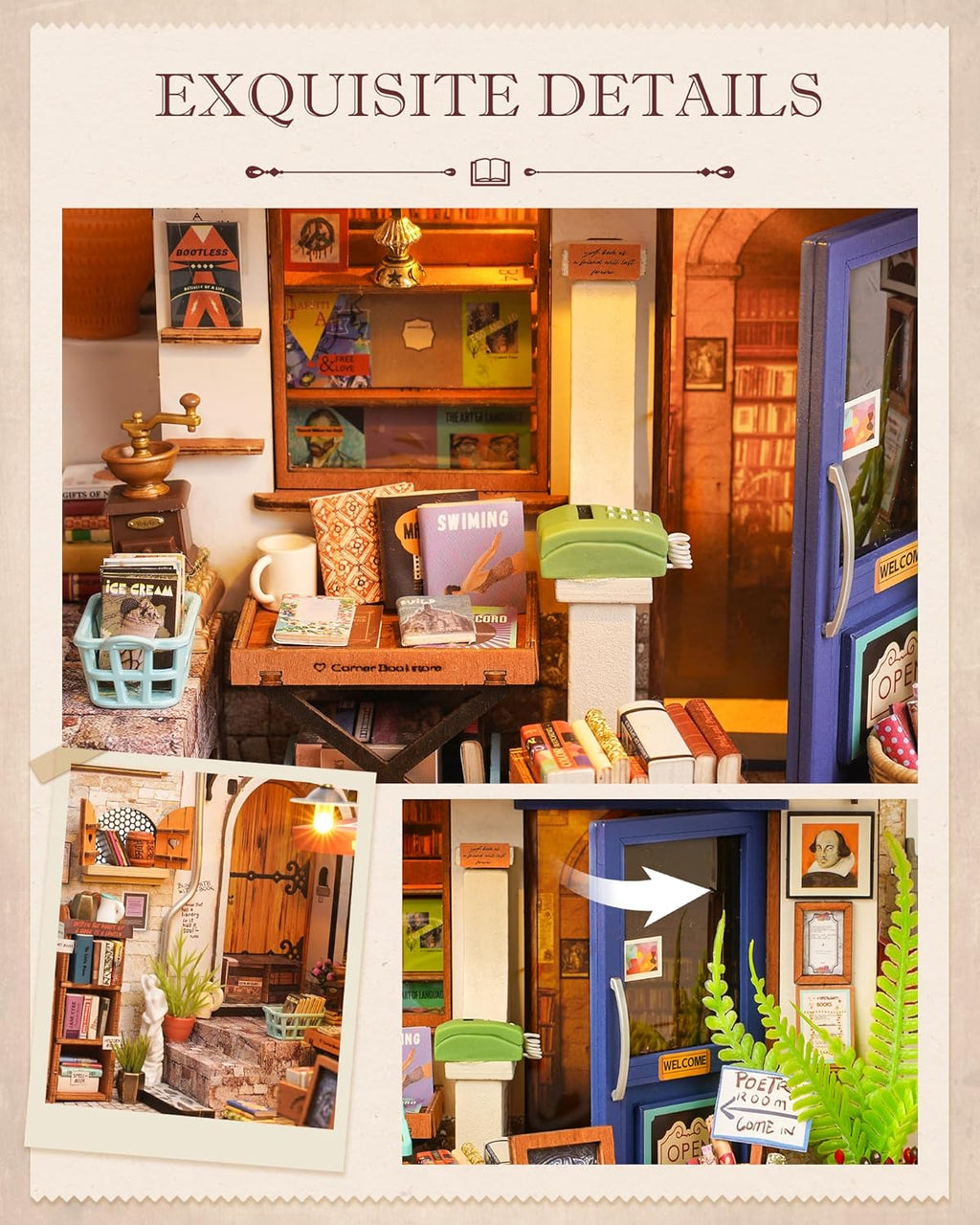 DIY Miniature House Kit 1:20 Scale Bookstore with LED Lights Q9311