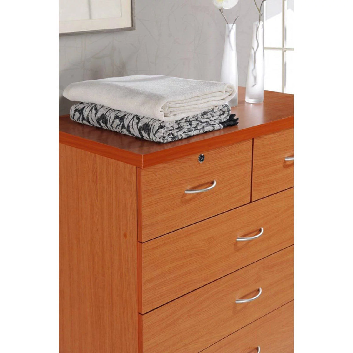 7 Drawer Wooden Dresser Chest with 2 Top Locks, Cherry P2044