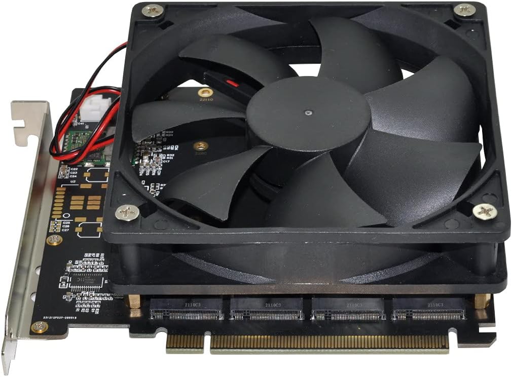 4X NVME M.2 AHCI to PCI-E Express 3.0 Gen3 X16 Raid Card with Fan, Pack of 2 Q88144