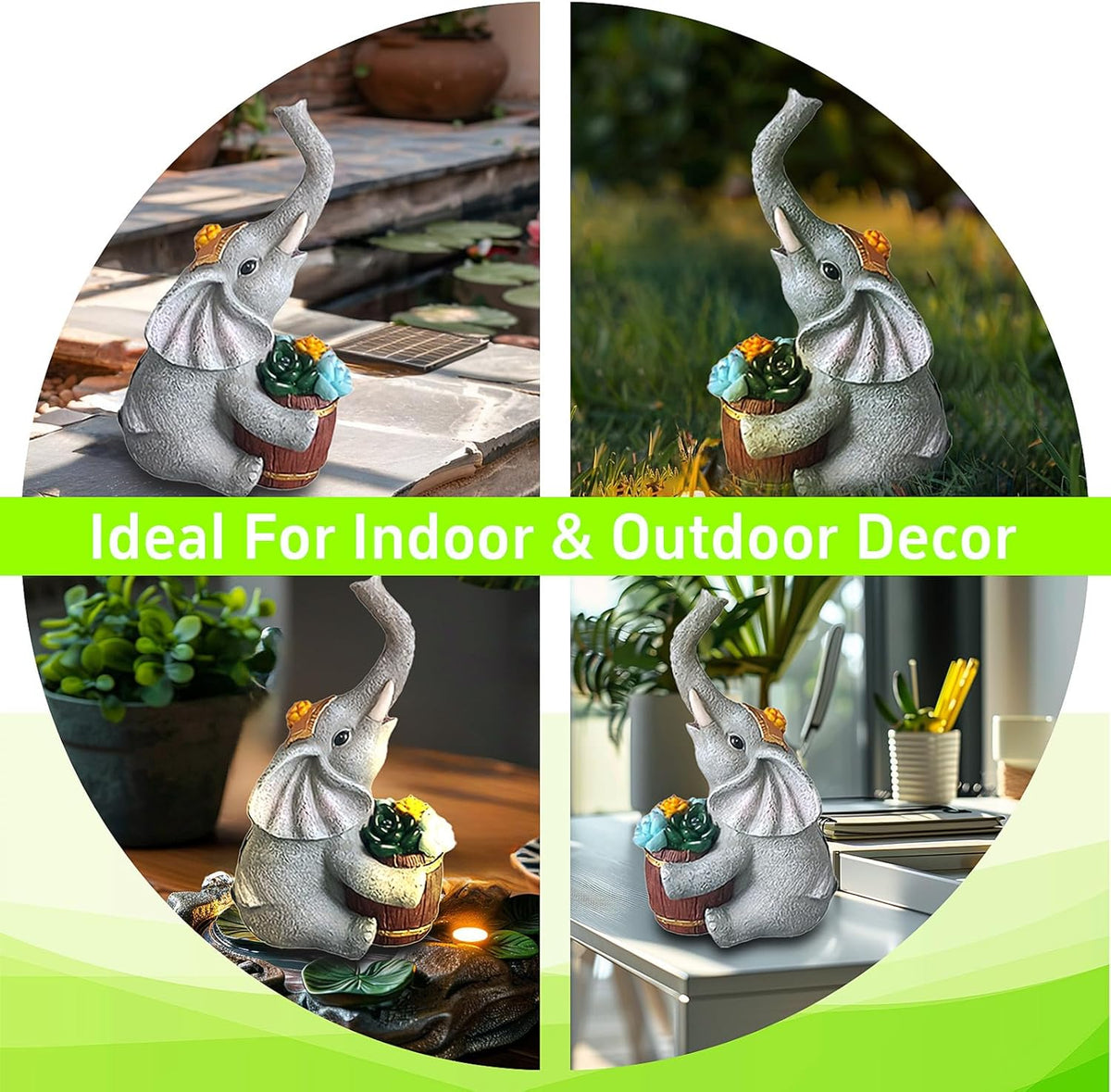 Solar Garden Elephant Statue Lights I6513