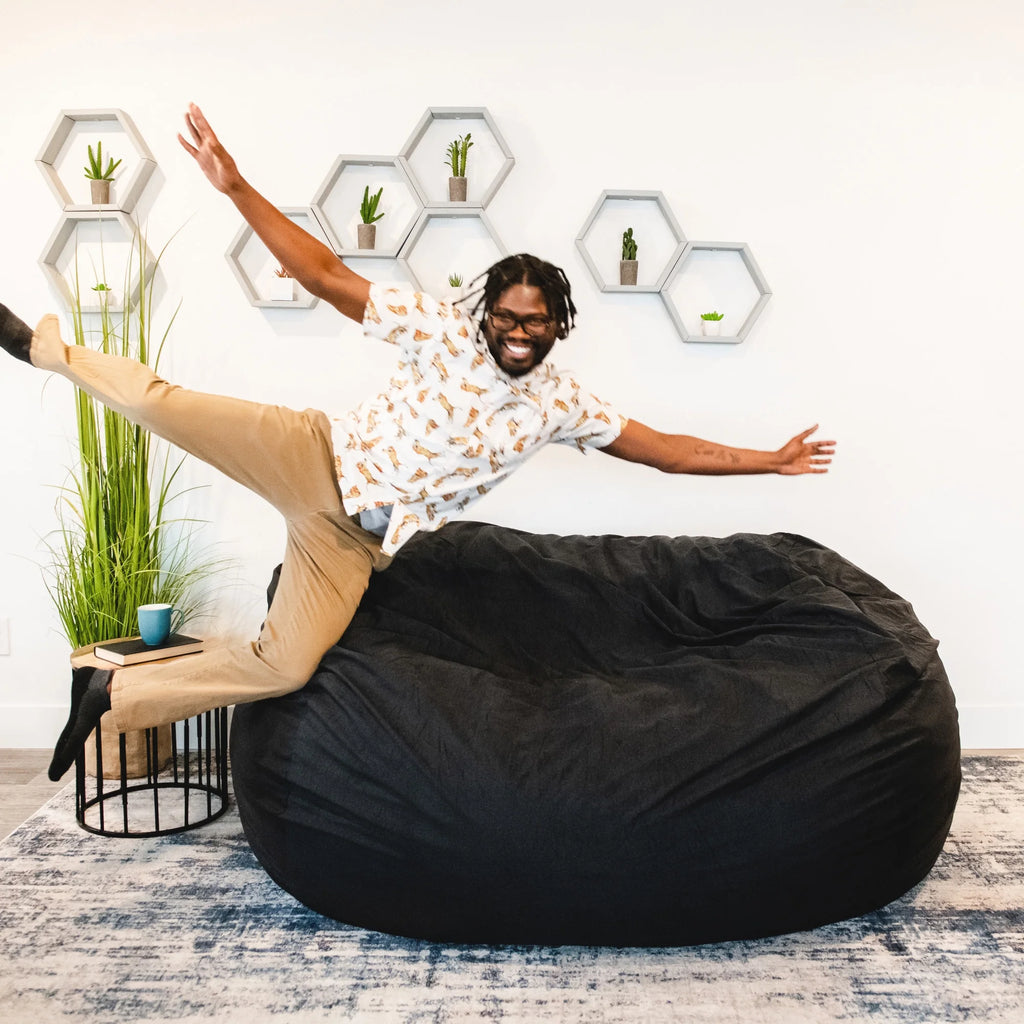 Black 6 feet Foam Filled Bean Bag Chair with Removable Cover H468793