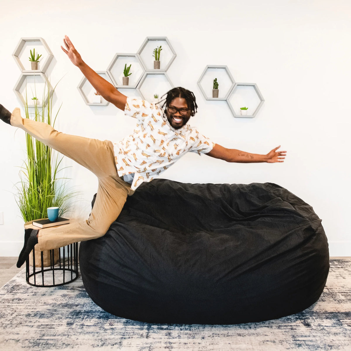 Black 6 feet Foam Filled Bean Bag Chair with Removable Cover H468793