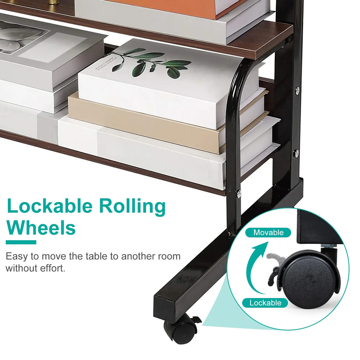 Beige 3-Tier Mobile Laptop Desk with Rolling Wheels K647
