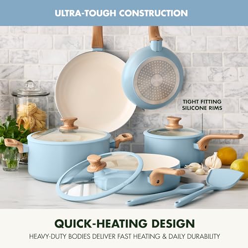 10 Piece Ceramic Nonstick Cookware Pots and Pans Set, Blue F711575