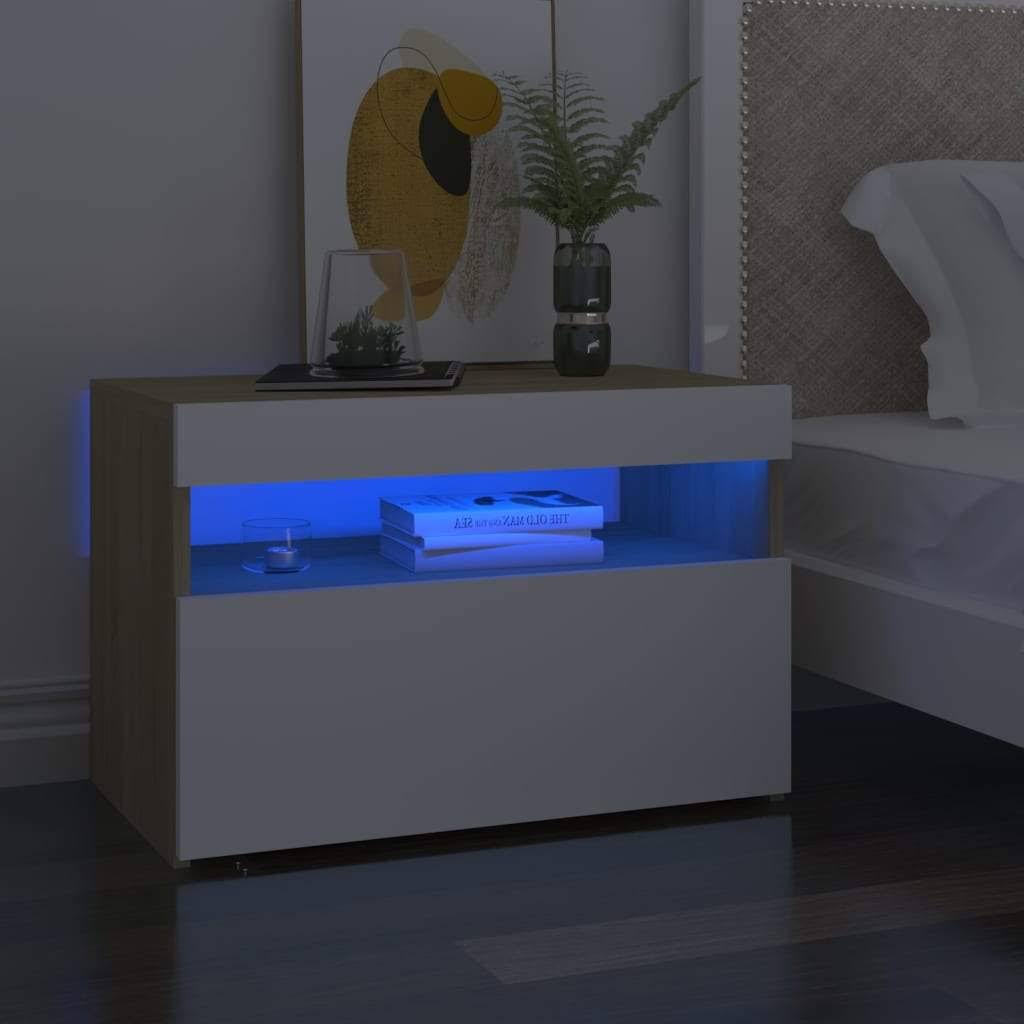 White and Sonoma Oak TV Cabinet with LED Lights U8458