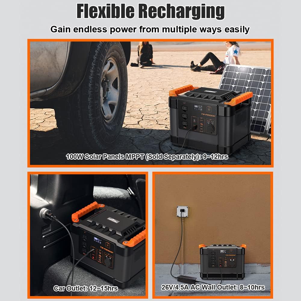 1100Wh 1000W Portable Power Station with 3 AC Outlets and 3 USB Ports U198