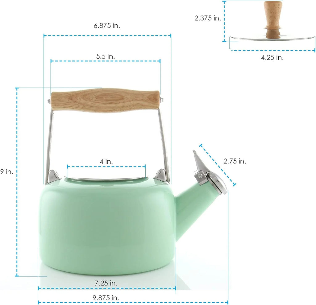 Enamel On Steel Whistling Teakettle with Wood Handle, 1.4 Quarts R974735