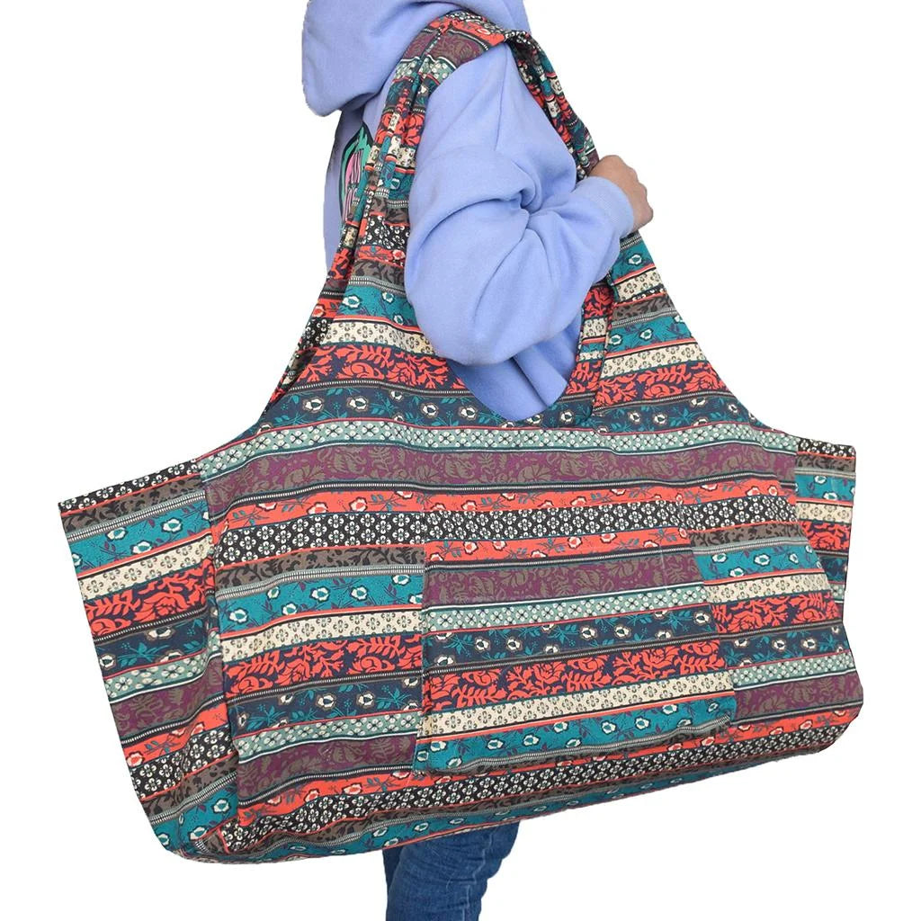 Patterned Canvas Yoga Mat Tote Bag Carrier with Side Pocket D532284