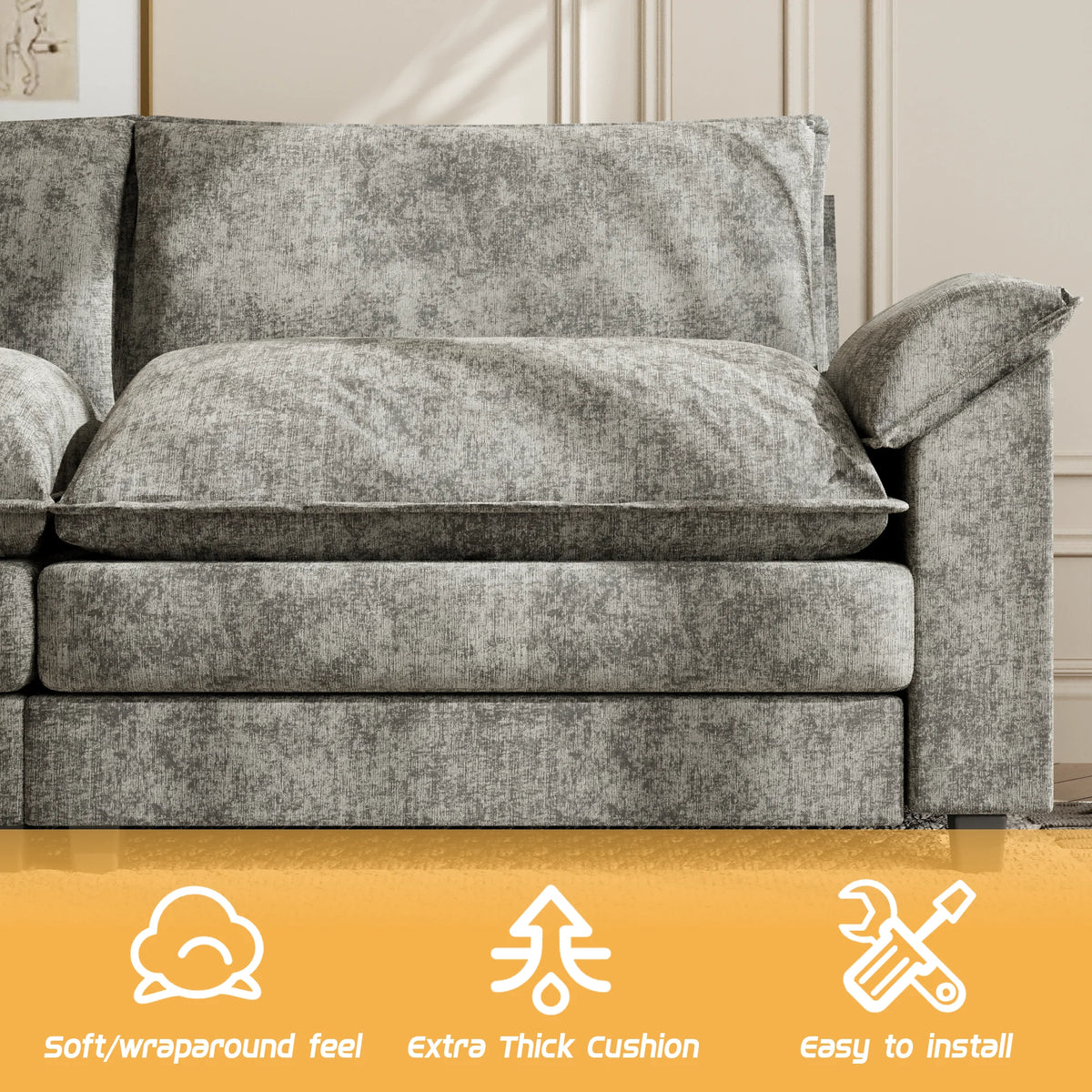 U-Shape 4 Seat Sectional Sofa with Chaise Lounge Gray P84535