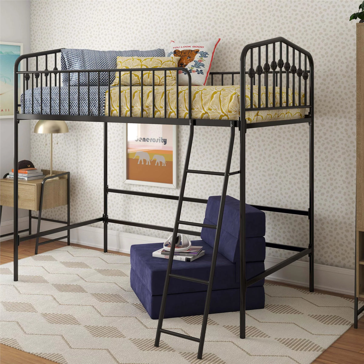 Black Metal Twin Loft Bed K3865