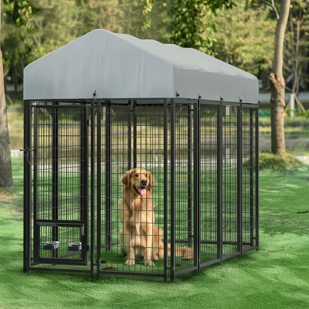 8x4x6 FT Outdoor Dog Kennel with Rotating Dog Bowl H79129