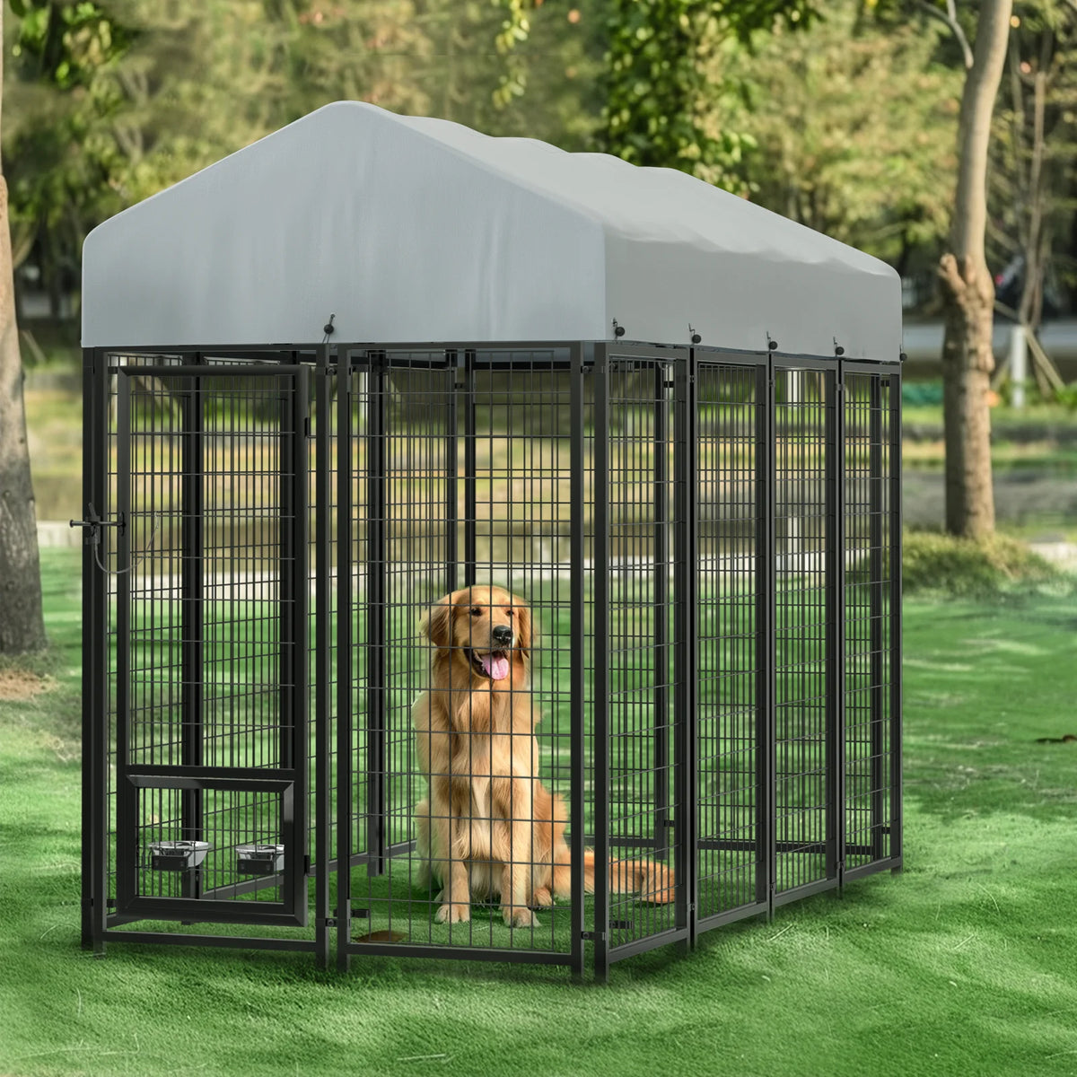 8x4x6 FT Outdoor Dog Kennel with Rotating Dog Bowl H79129
