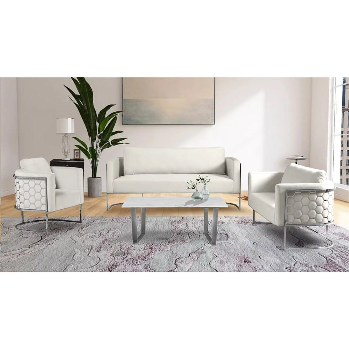 Cream Velvet Upholstered Loveseat I10003