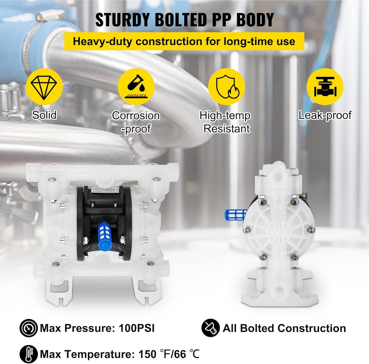 1/2 inch Air-Operated Double Diaphragm Pump 7GPM Max Flow Pneumatic Nitrile 100PSI A467