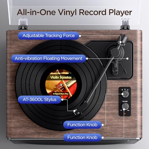 Vinyl Record Player Bluetooth Turntable with 4 Stereo Speakers Belt Drive 2-Speed J608409