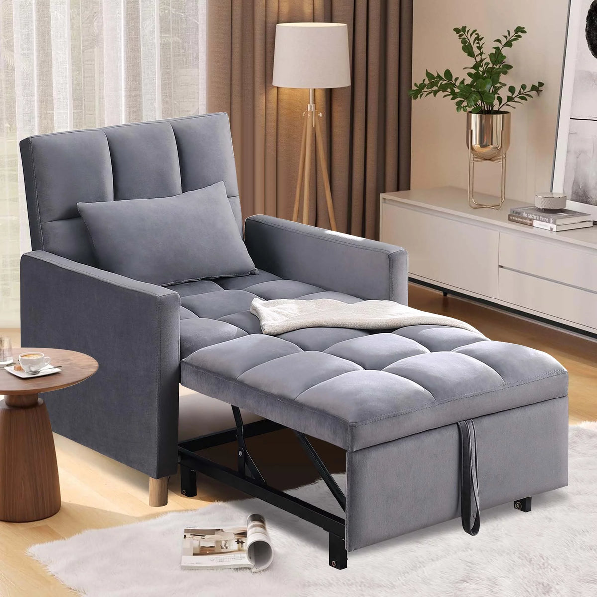 Gray Convertible Sleeper Chair Bed F73580