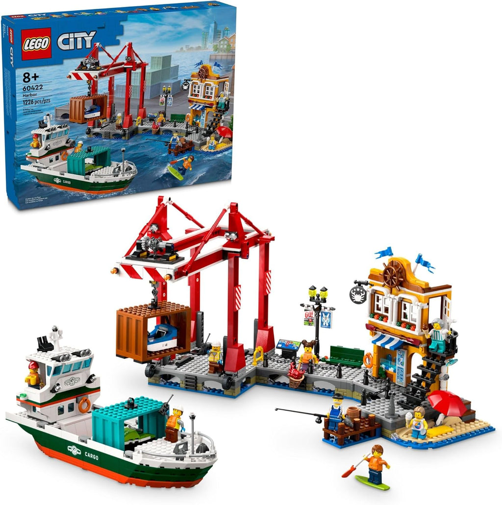 LEGO City Seaside Harbor with Cargo Ship Toy, Model Container Crane and Boat with 8 Minifigures Y837552