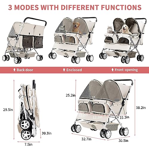 Gray Foldable Double Pet Stroller I3620