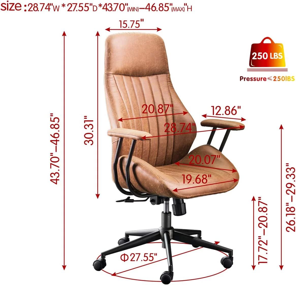 Brown Ergonomic Office Chair with Lumbar Support C807350