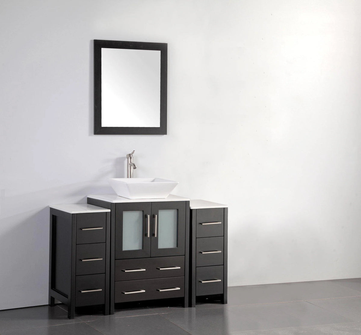 48 in. Espresso Bathroom Vanity with White Ceramic Single Basin Top and Mirror H755