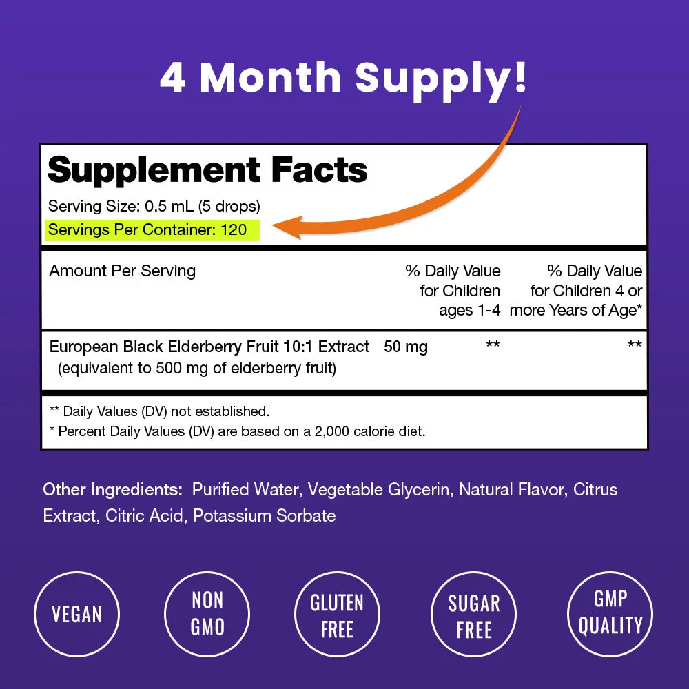 Sugar-Free Black Elderberry Liquid Drops for Kids O478916