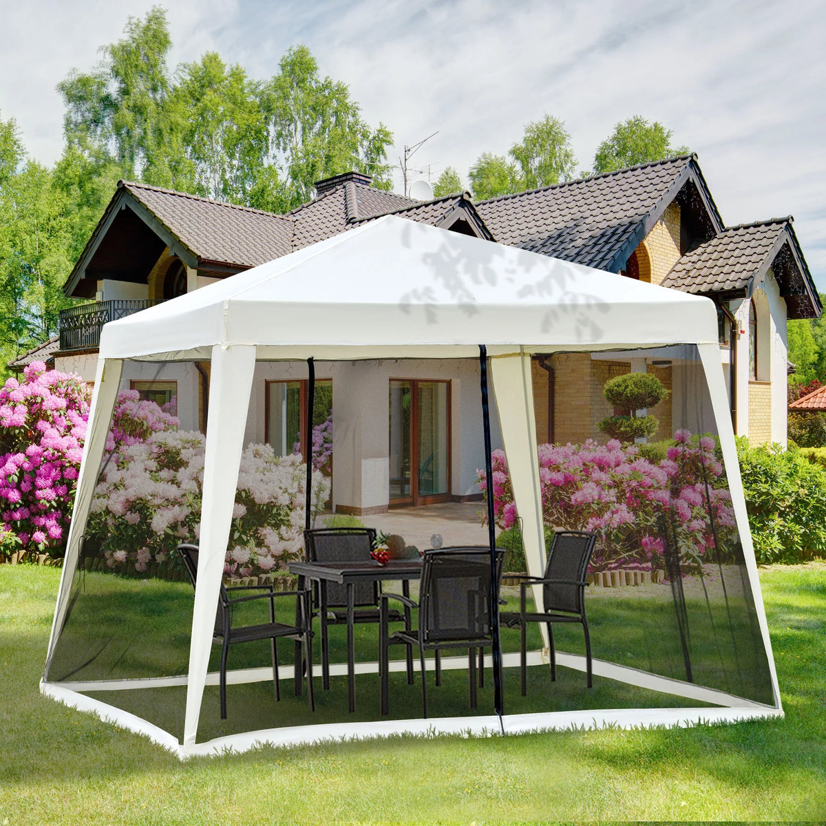 10' x 10' Folding Slant Leg Screened Canopy Tent with Mesh Sidewalls W4843
