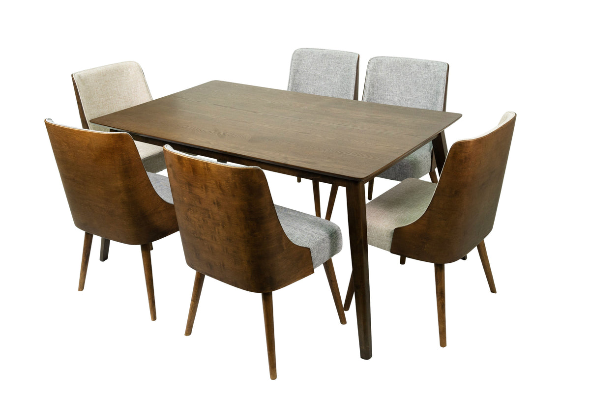 Brown 7-Piece Solid Wood Dining Table and 6 Chairs X5066
