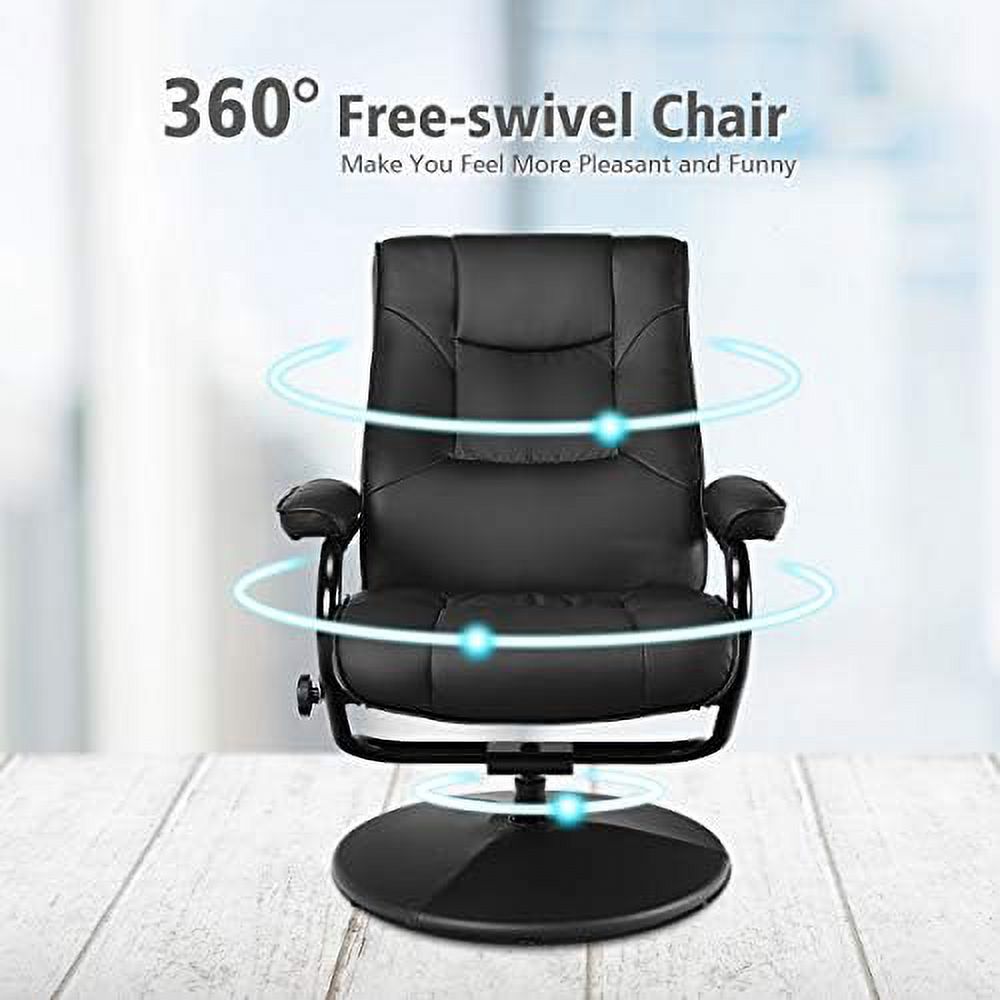 Swivel Recliner Chair with Footrest Stool Ottoman Set Black V462