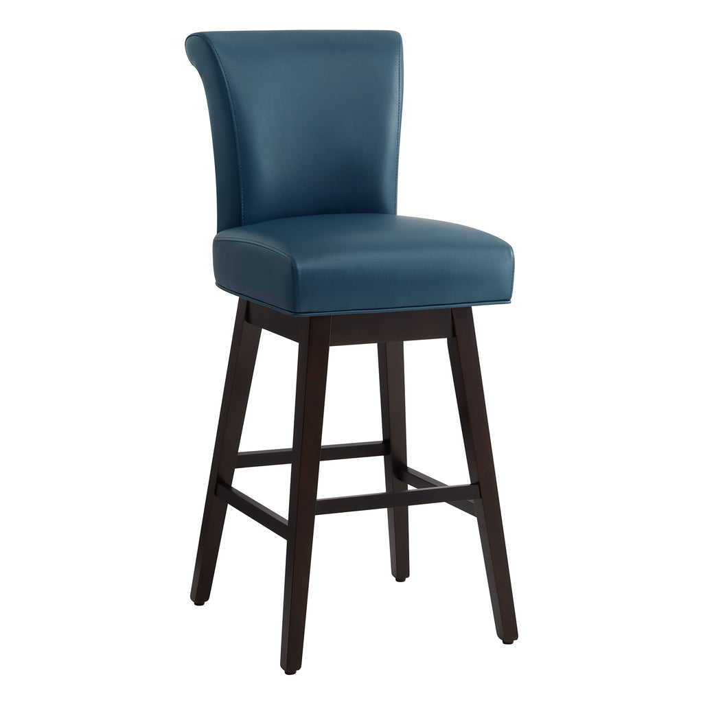 Dark Blue Faux Leather Upholstered Swivel Counter Bar Stools Set of 2 S302