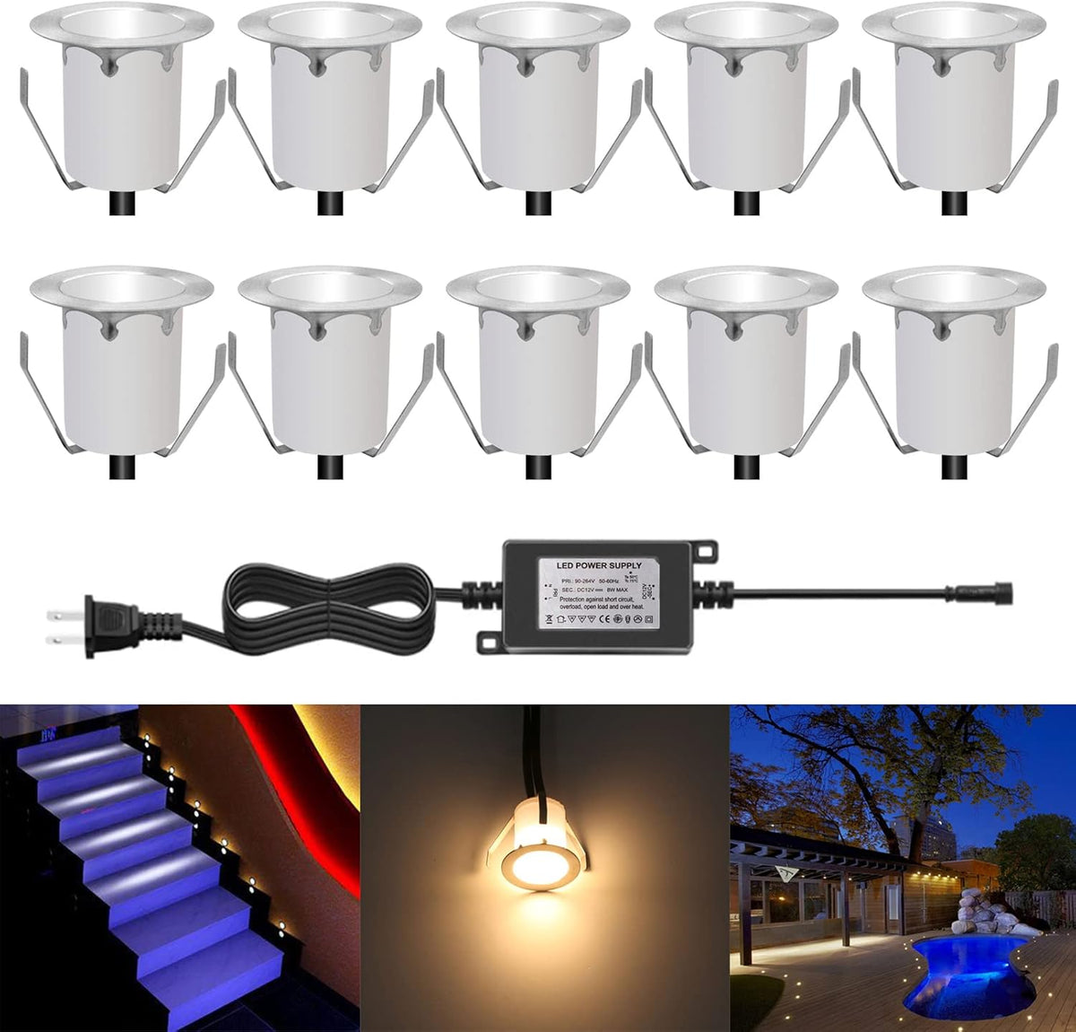 10 Pack Warm White IP67 Waterproof 12V LED Deck Lighting Kit D9912