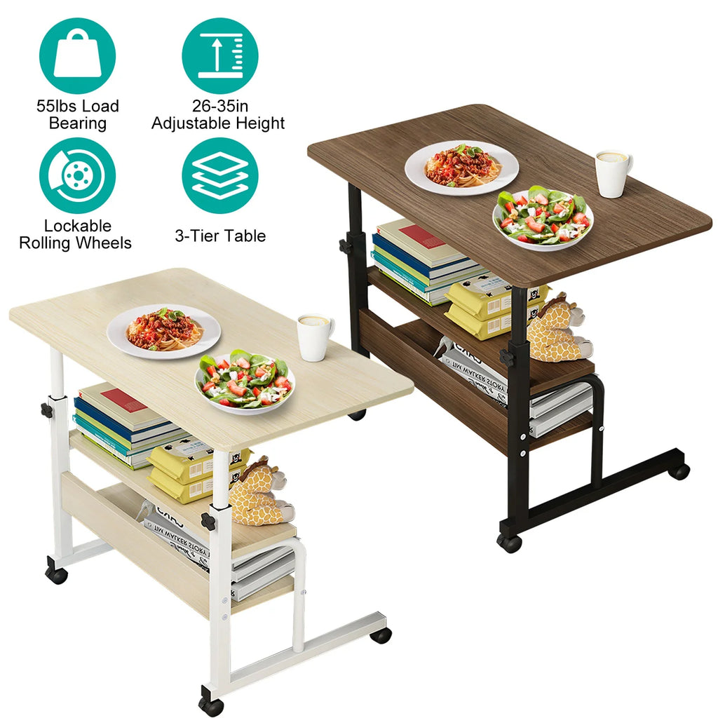 Beige 3-Tier Mobile Laptop Desk with Rolling Wheels K647