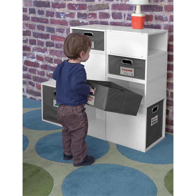 White Wood Grain/Black Storage Set with Foldable Storage Bins M69054