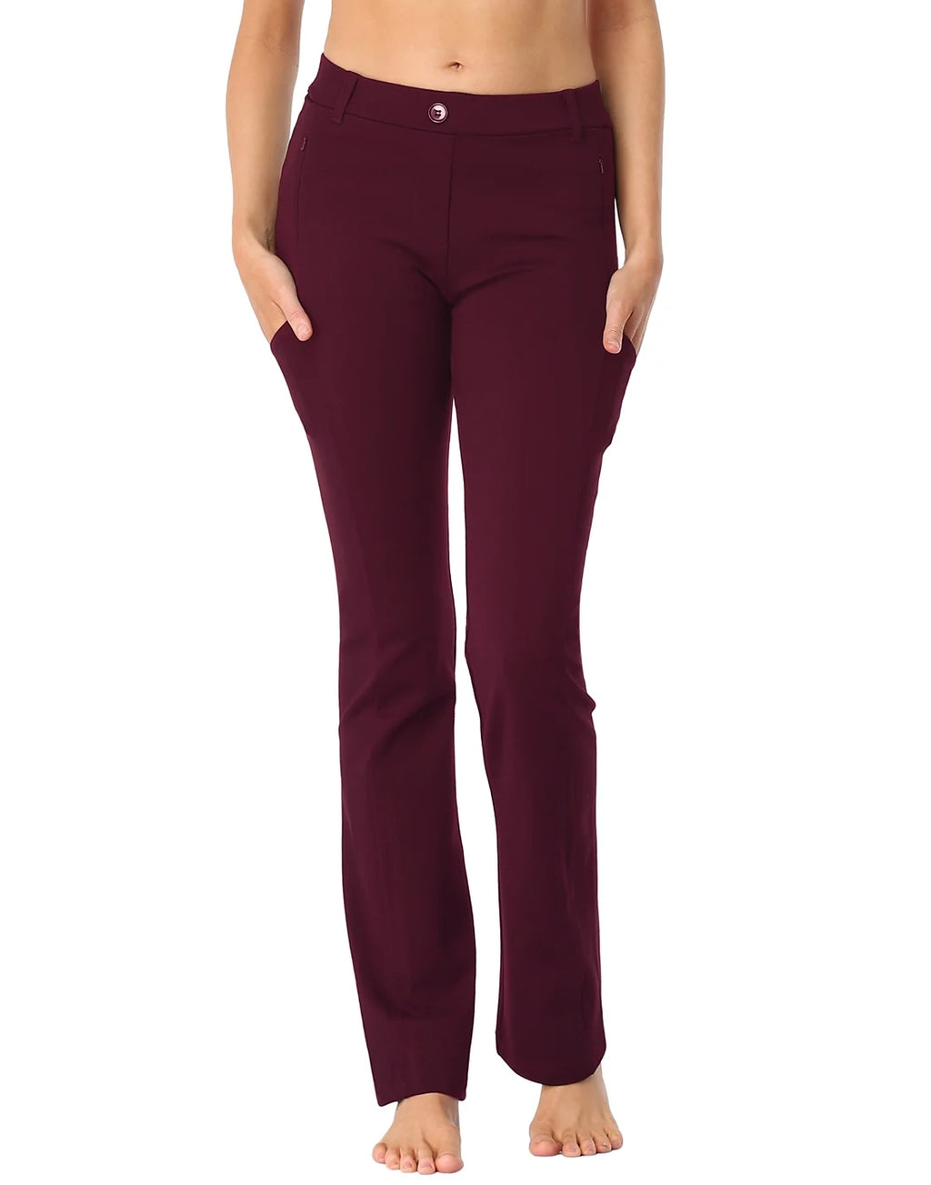 Burgundy Straight Leg Yoga Dress Pants with 8 Pockets - XL Long V5149